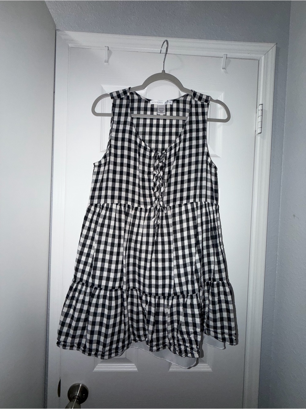 Altar'd State Black & White Gingham Lace-Up Mini Dress